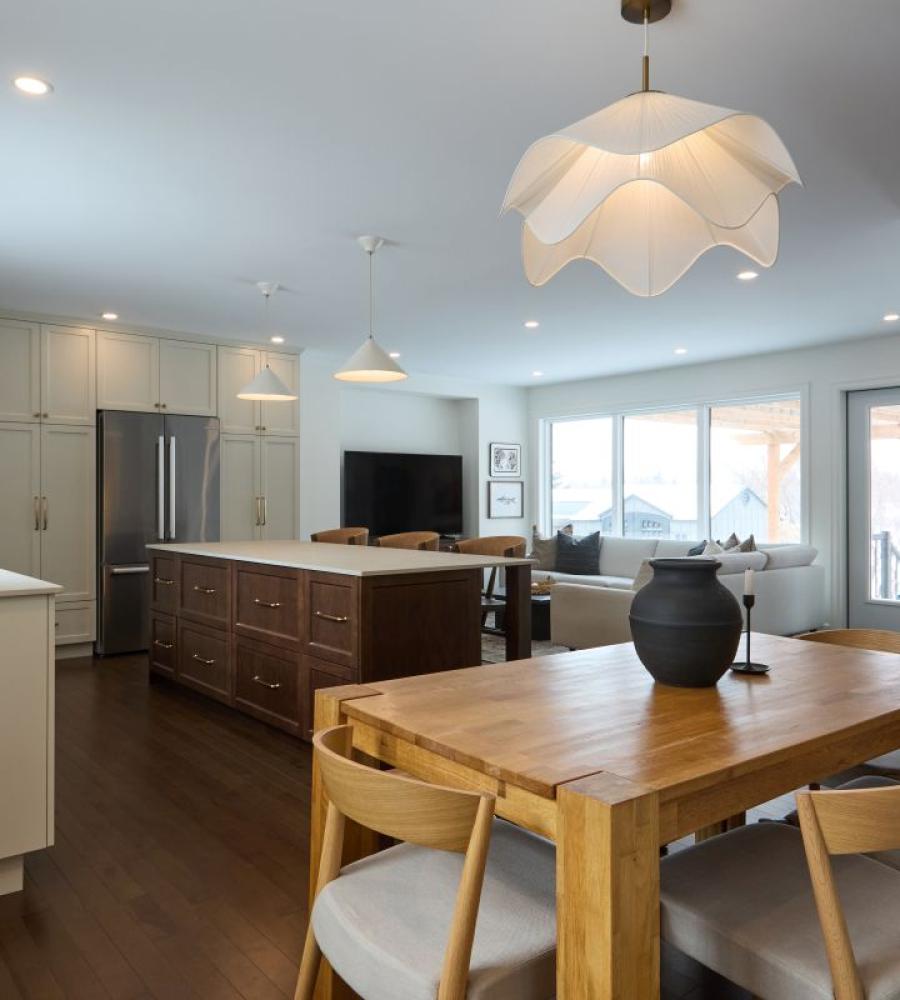 custom home with open concept and cozy wood accents