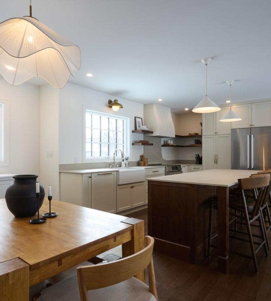 fully custom kitchen layout with cement board rangehood 
